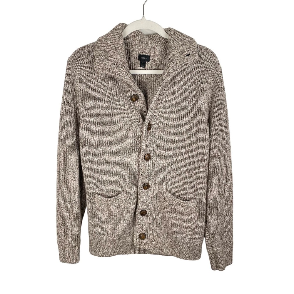 J. Crew Mens Marled Cotton Button Up Mock Neck Cardigan Sweater Size M Classic